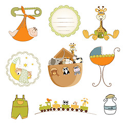 Image showing baby shower items set in vector format isolated on white backgro