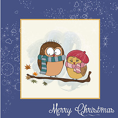Image showing template of Christmas card with funny birds