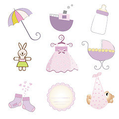 Image showing baby girl items set in vector format isolated on white backgroun