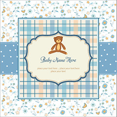 Image showing baby shower card with teddy bear toy