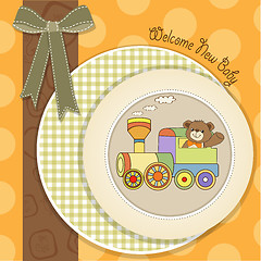 Image showing baby shower card with teddy bear and train toy