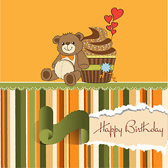 Image showing birthday greeting card with cupcake and teddy bear