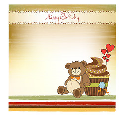 Image showing birthday greeting card with cupcake and teddy bear