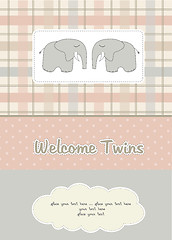 Image showing twins baby shower card with two elephants