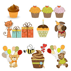 Image showing birthday items set in vector format isolated on white background