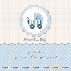 Image showing baby boy shower card with stroller