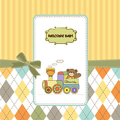 Image showing baby shower card with teddy bear and train toy