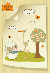 Image showing Welcome baby card with broken egg and little baby