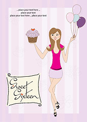 Image showing Sweet Sixteen Birthday card with young girl