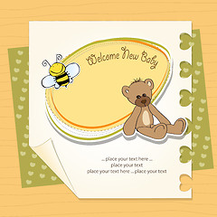 Image showing baby shower card with teddy bear toy