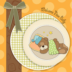 Image showing baby shower card with sleeping teddy bear