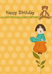 Image showing greeting card with a baby sitting on a flower
