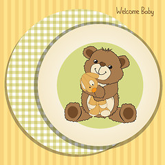 Image showing baby shower card with teddy bear and his toy