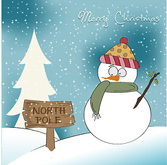 Image showing Christmas greeting card with funny snowman