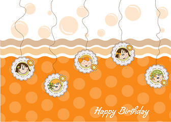 Image showing happy birthday greeting card with five little girls