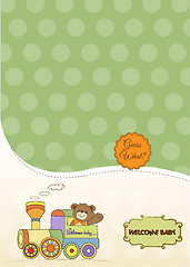 Image showing baby shower card with teddy bear and train toy