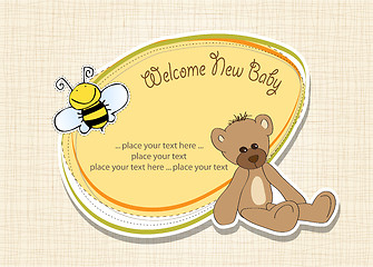 Image showing baby shower card with teddy bear toy