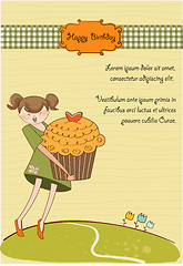 Image showing Happy Birthday card with girl and cup cake