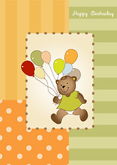 Image showing baby shower card with teddy bear toy