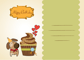 Image showing birthday greeting card with cupcake and little dog