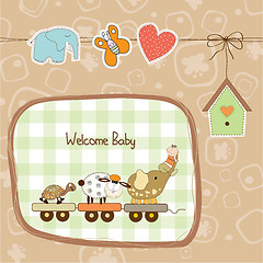 Image showing new baby announcement card with animal's train