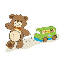 Image showing teddy bear toy pulling a bus