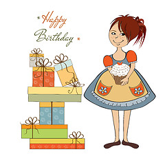 Image showing girl with birthday cake