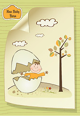 Image showing Welcome baby card with broken egg and little baby