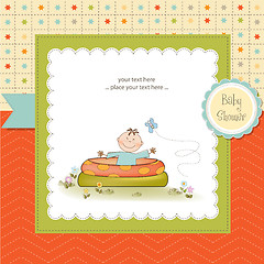 Image showing baby bathe in a small pool . shower announcement card
