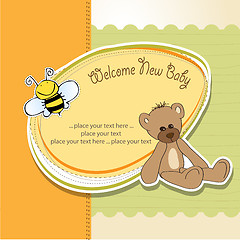 Image showing baby shower card with teddy bear toy