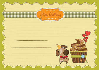 Image showing birthday greeting card with cupcake and little dog