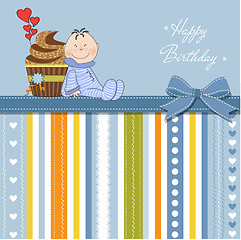 Image showing birthday greeting card with cupcake and little baby