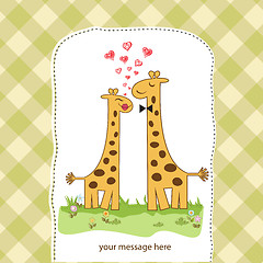 Image showing Funny giraffe couple in love