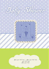 Image showing baby shower card with teddy bear toy