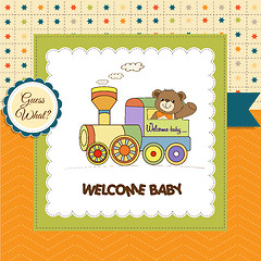 Image showing baby shower card with teddy bear and train toy
