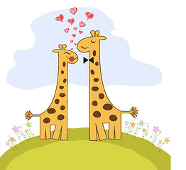 Image showing Funny giraffe couple in love