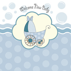 Image showing baby boy shower card with stroller