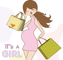 Image showing baby announcement card with beautiful pregnant woman on shopping