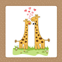 Image showing Funny giraffe couple in love