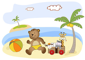 Image showing teddy bear play on the beach