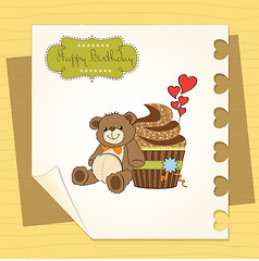 Image showing birthday greeting card with cupcake and teddy bear