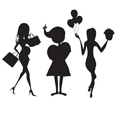 Image showing set of three girls silhouettes at birthday party isolated on whi