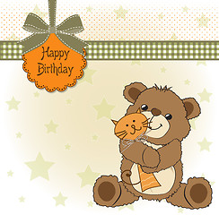 Image showing birthaday greeting card with teddy bear and his toy