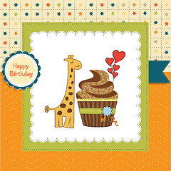 Image showing birthday greeting card with cupcake and giraffe