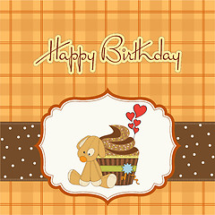 Image showing birthday greeting card with cupcake and puppy toy