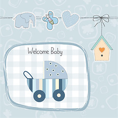 Image showing baby boy shower card with stroller