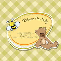 Image showing baby shower card with teddy bear toy