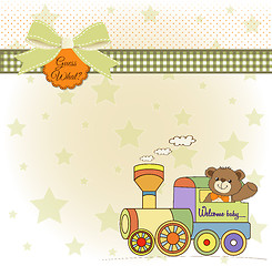 Image showing baby shower card with teddy bear and train toy