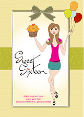 Image showing Sweet Sixteen Birthday card with young girl