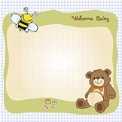 Image showing baby shower card with cute teddy bear toy